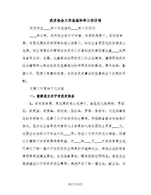 武术协会工作总结和年工作计划（2篇）