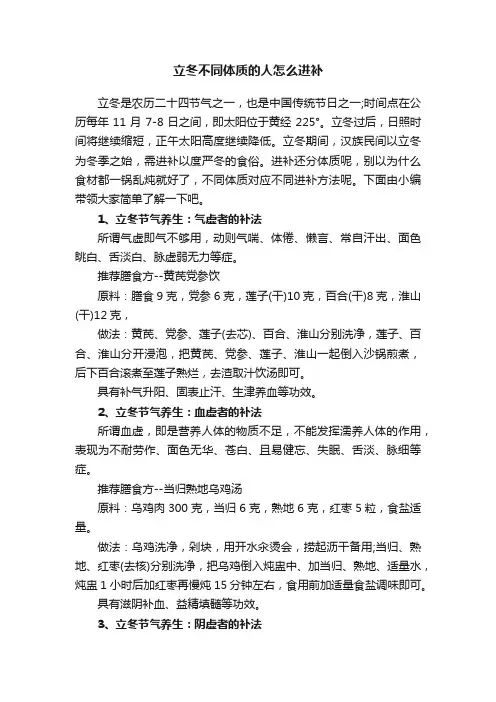 立冬不同体质的人怎么进补