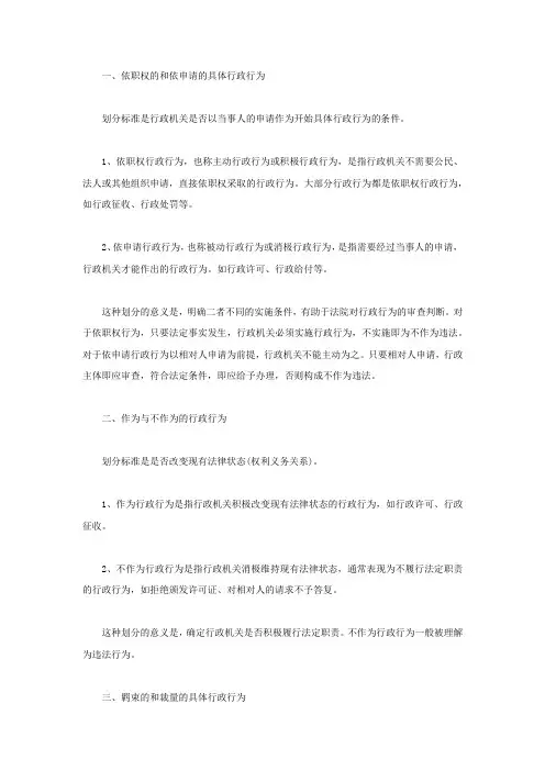 具体行政行为的种类