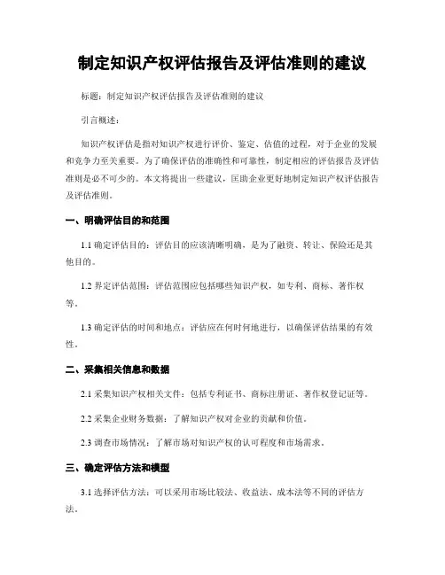 制定知识产权评估报告及评估准则的建议