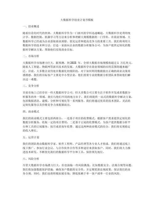 大数据科学创业计划书模板
