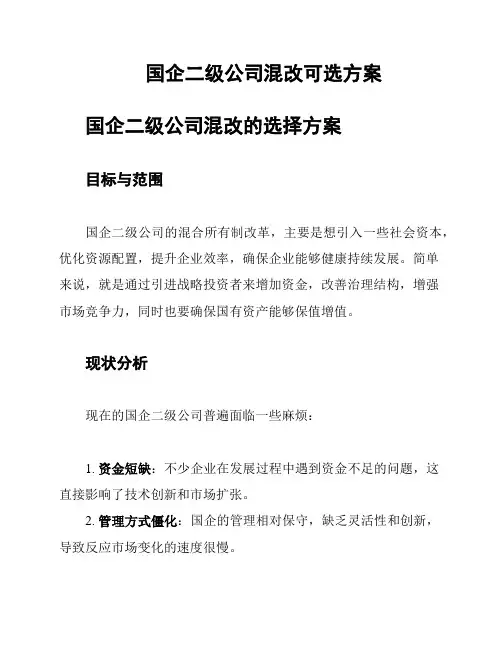 国企二级公司混改可选方案