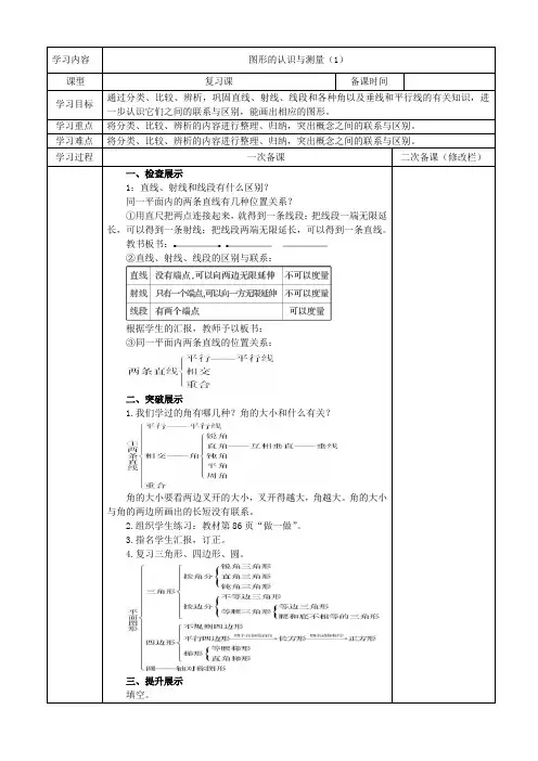 最新人教版六年级数学下册总复习4集体备课(表格式)