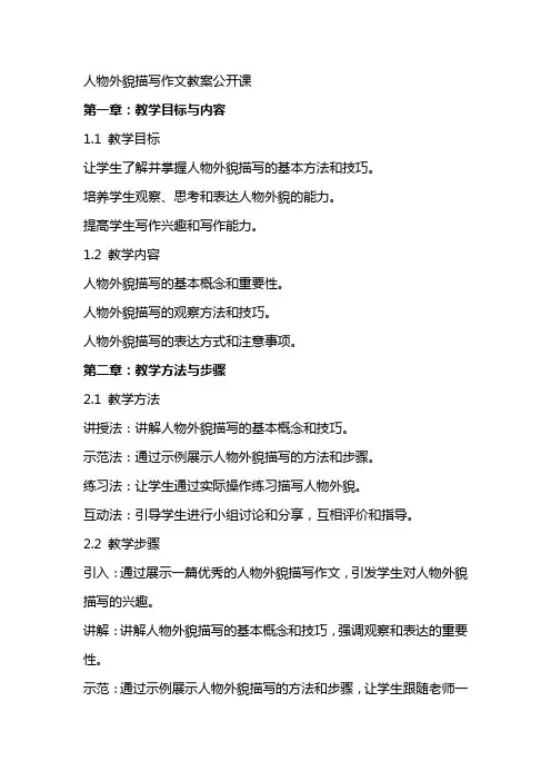 人物外貌描写作文教案公开课