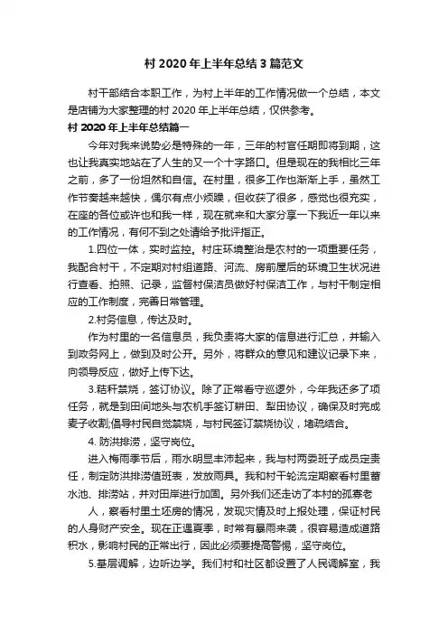 村2020年上半年总结3篇范文