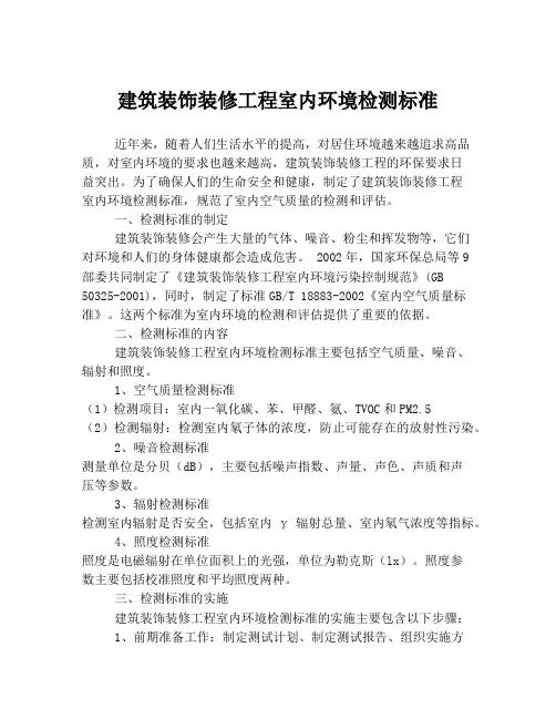 建筑装饰装修工程室内环境检测标准