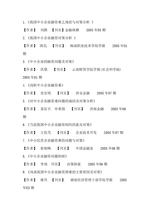 关于中小企业融资毕业论文参考文献小汇总