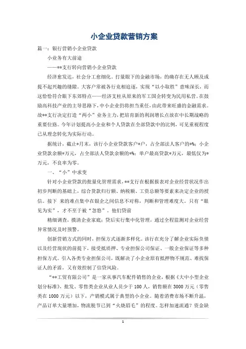 小企业贷款营销方案