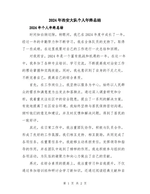 2024年治安大队个人年终总结