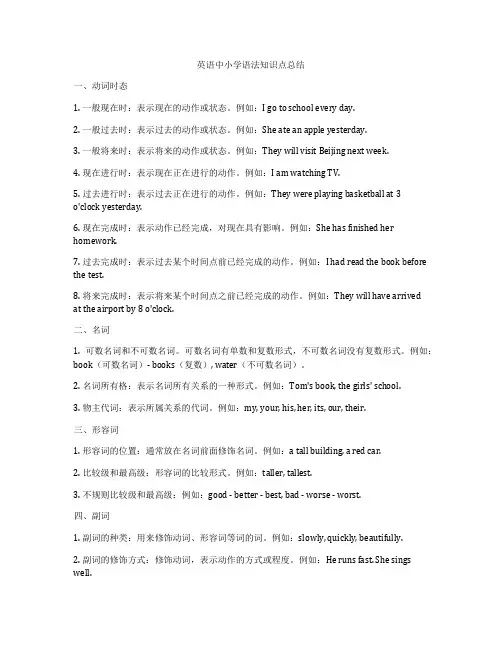 英语中小学语法知识点总结