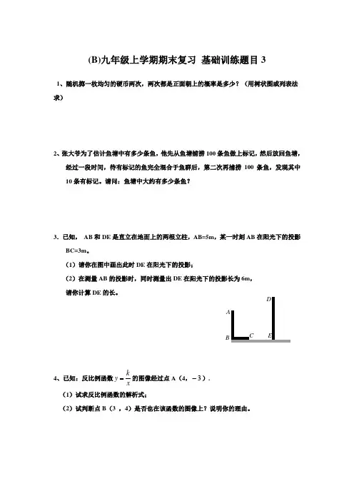 (B)九年级上学期期末复习 基础训练题目3