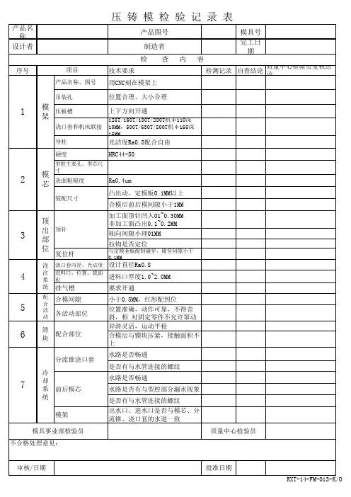 压铸模具检验记录表