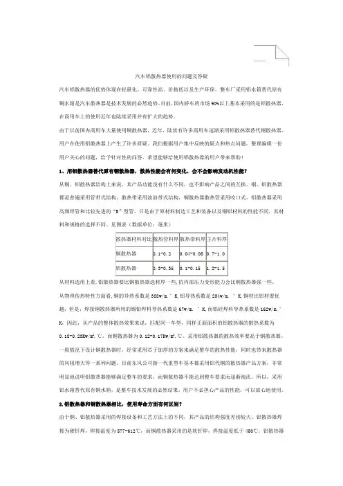 汽车铝散热器使用的问题及答疑