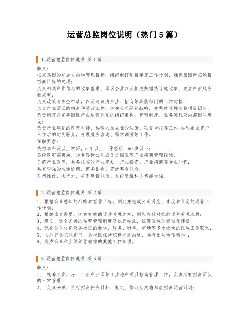运营总监岗位说明(热门5篇)