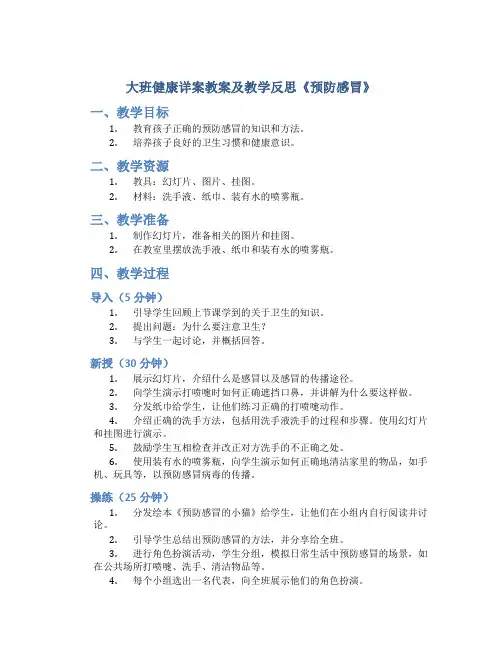 大班健康详案教案及教学反思《预防感冒》