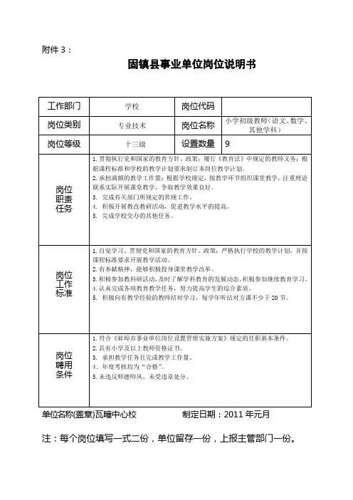 岗位说明书(专业技术--十三级)