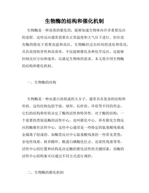 生物酶的结构和催化机制