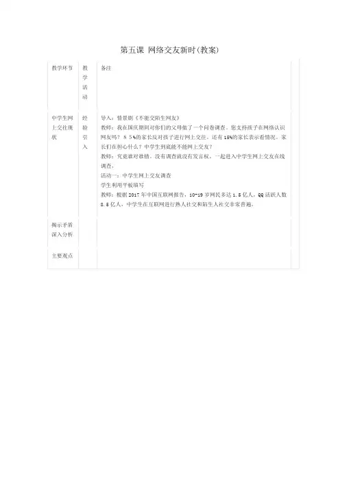 第五课 网络交友新时(教案)