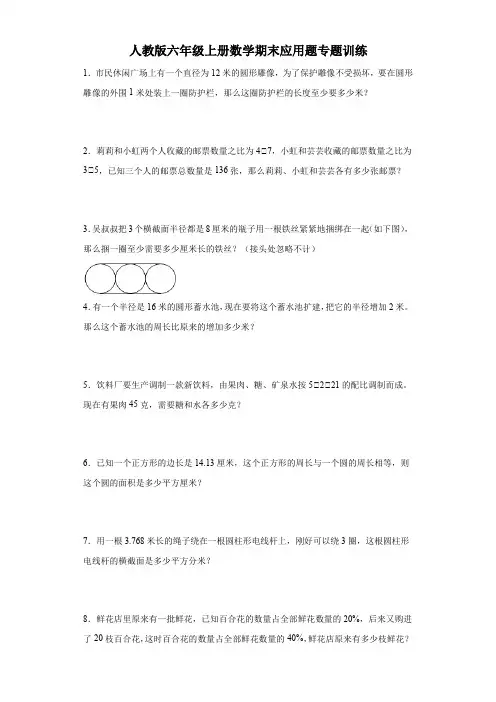 人教版六年级上册数学期末应用题专题训练2