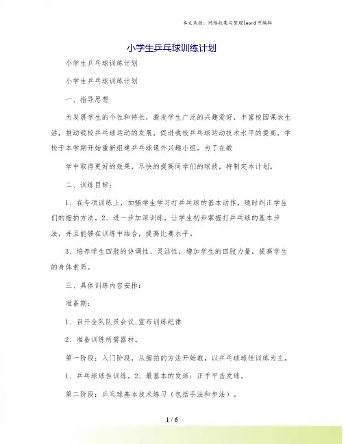 小学生乒乓球训练计划[1]