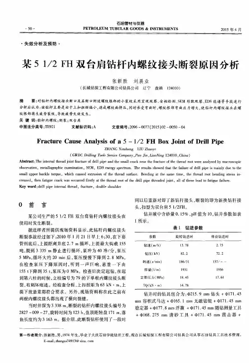 某51／2FH双台肩钻杆内螺纹接头断裂原因分析