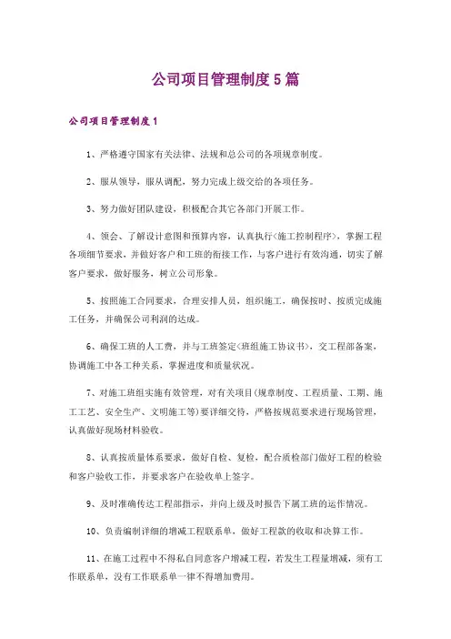 公司项目管理制度5篇