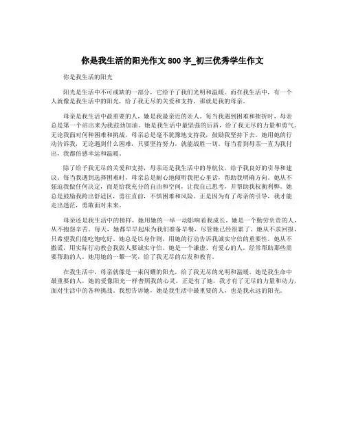 你是我生活的阳光作文800字_初三优秀学生作文