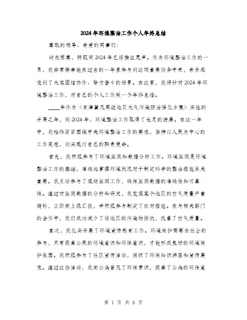 2024年环境整治工作个人年终总结(三篇)