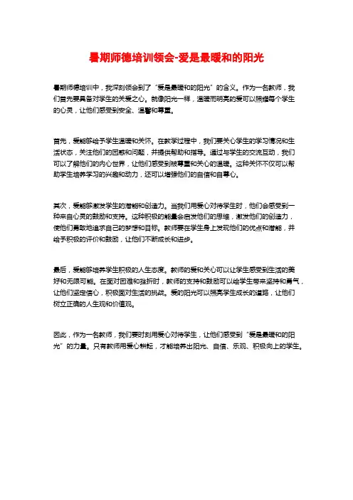 暑期师德培训领会-爱是最暖和的阳光