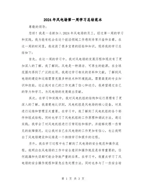2024年风电场第一周学习总结范本(2篇)