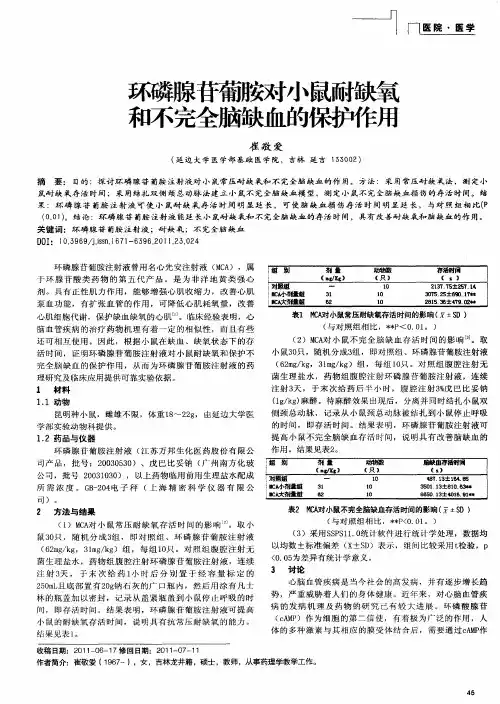 环磷腺苷葡胺对小鼠耐缺氧和不完全脑缺血的保护作用