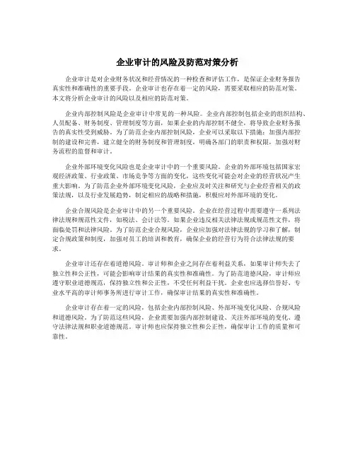 企业审计的风险及防范对策分析