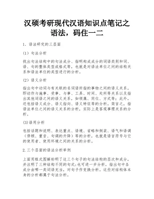 汉硕考研现代汉语知识点笔记之语法,码住一二