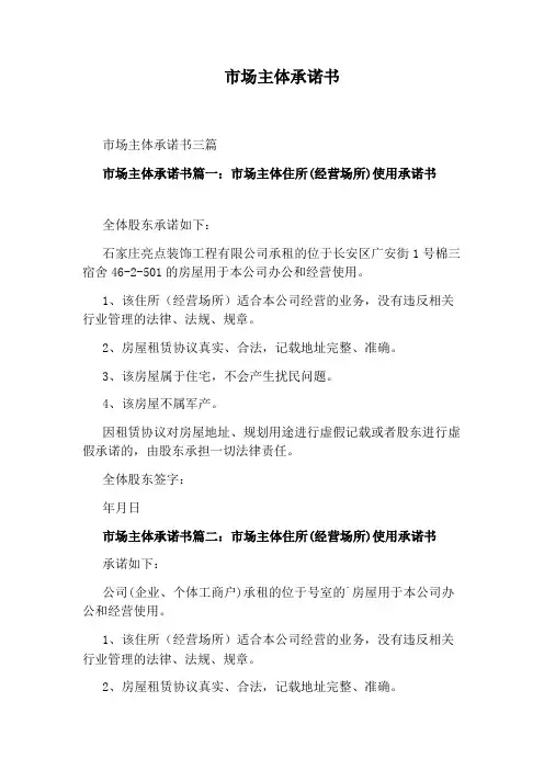 市场主体承诺书