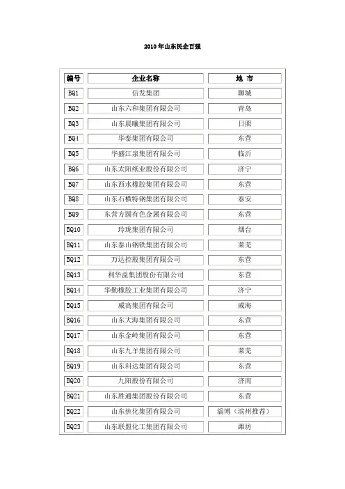 2010年山东民企百强