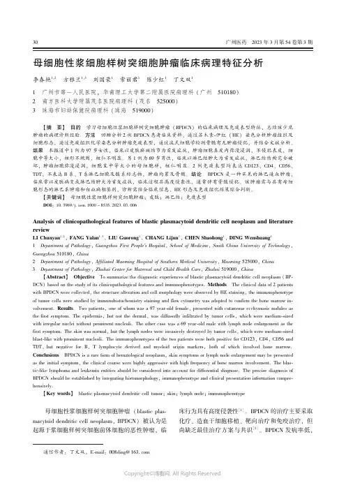 母细胞性浆细胞样树突细胞肿瘤临床病理特征分析
