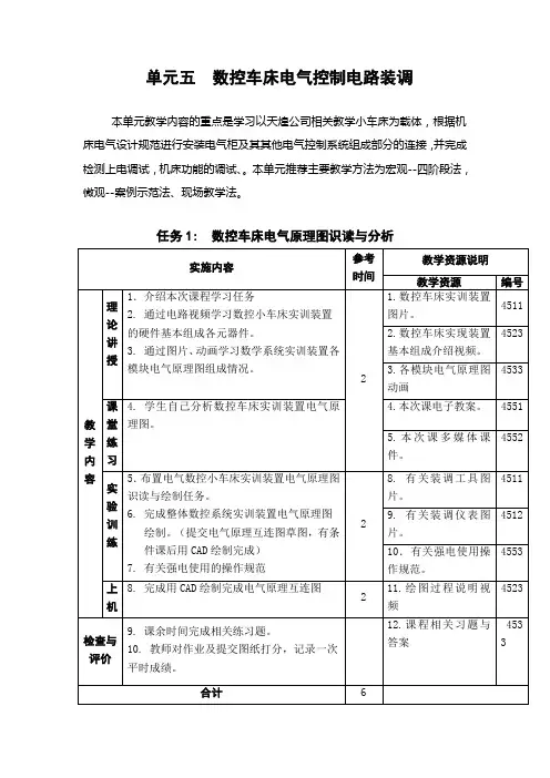 数控机床电气控制系统安装与调试 4026单元五教学设计