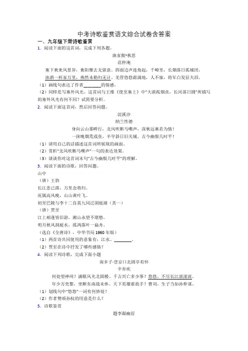 中考诗歌鉴赏语文综合试卷含答案