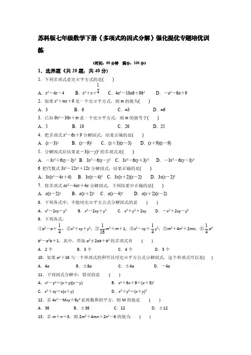 苏科版七年级数学下册《多项式的因式分解》强化提优专题培优训练【含答案】