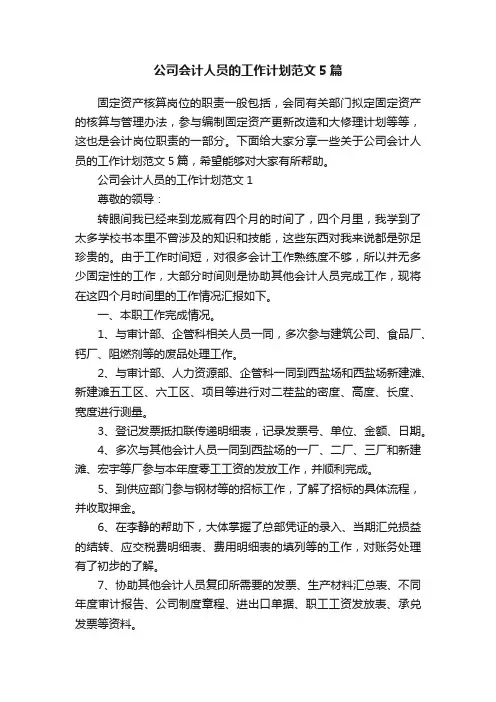 公司会计人员的工作计划范文5篇