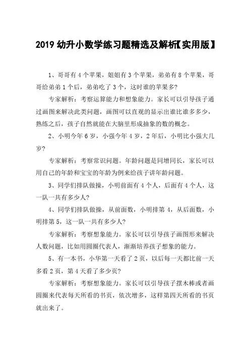 2019幼升小数学练习题精选及解析【实用版】