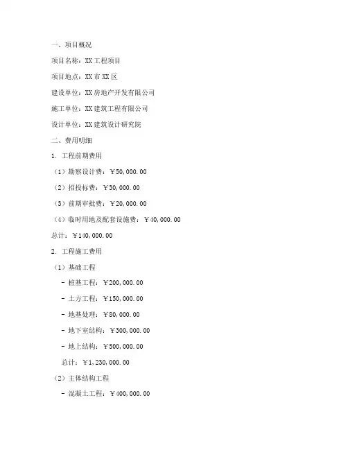 工程施工费用明细表格