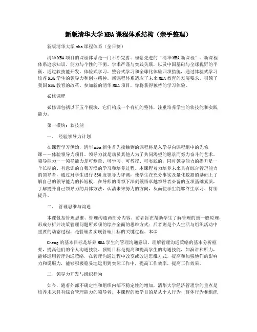 新版清华大学MBA课程体系结构(亲手整理)