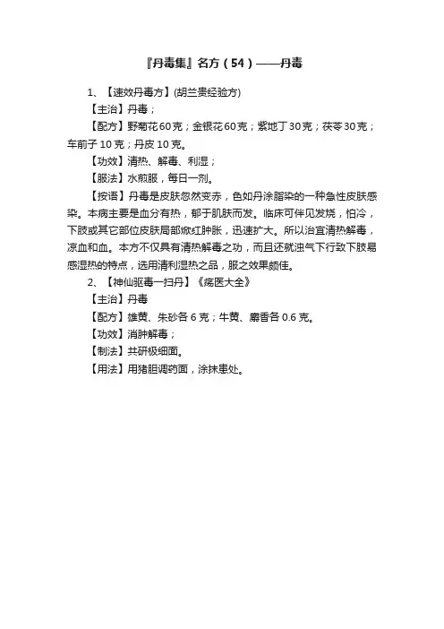 『丹毒集』名方（54）——丹毒