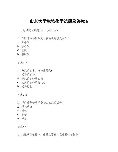 山东大学生物化学试题及答案b