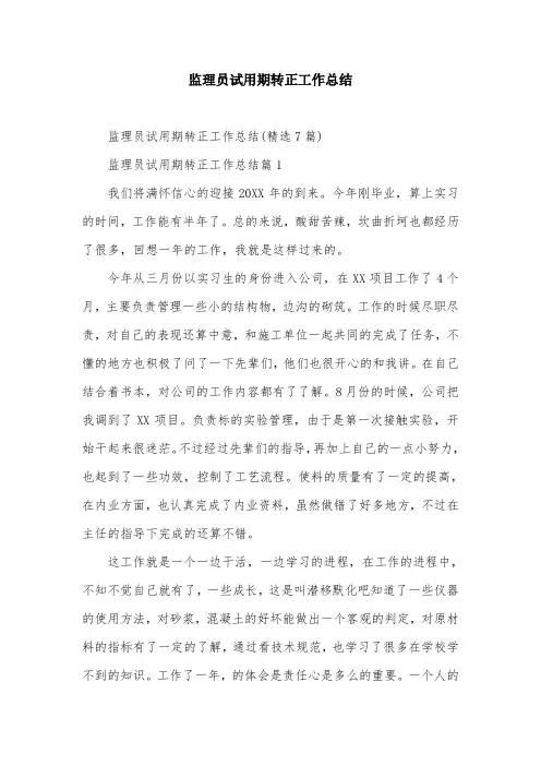 监理员试用期转正工作总结