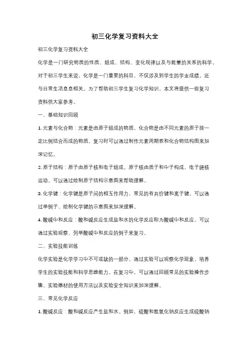 初三化学复习资料大全