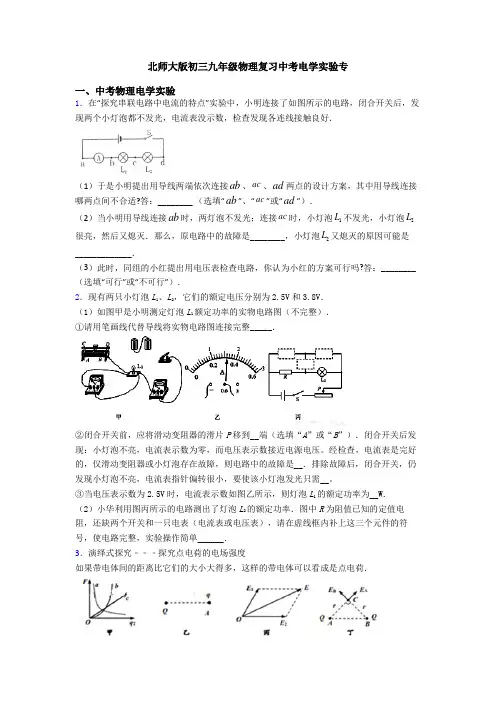 北师大版初三九年级物理复习中考电学实验专