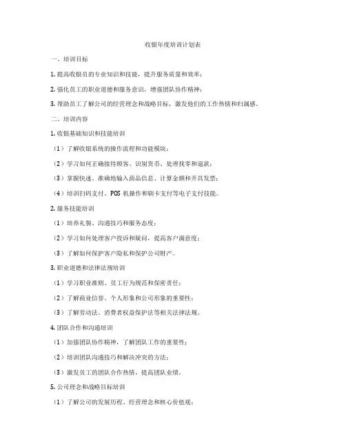 收银年度培训计划表