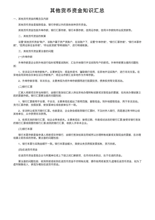 其他货币资金知识汇总
